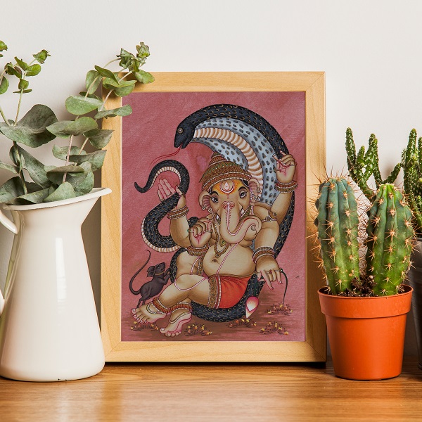Naga Ganesha Divine Painting – Lord Ganesha with Serpent Canopy Spiritual Wall Art (alt view)